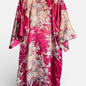 Kimono Robe Japanese made in Japan Floral Satin pink